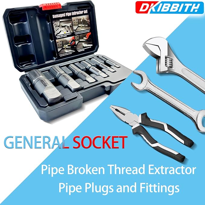 Pipe Extractor Set, 6-Piece Heavy Duty Steel Broken Pipe Extractors for Removing Damaged Threaded Pipes & Fittings from 1/8" to 1", with Durable Storage Case, Ideal Tools for Plumbers Mechanics DIY