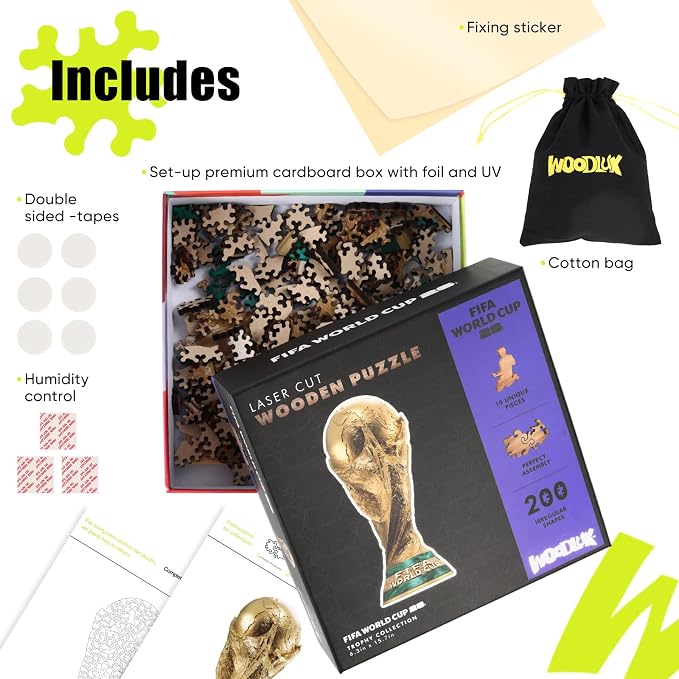 FIFA World Cup2026 Trophy Wooden Puzzle for Adults, 200 Pieces Irregular Shape Puzzle, 5MM Thick, Creative Collectible Jigsaw Puzzles Gift for Fans, Officially Licensed Product, 6.3 x 16