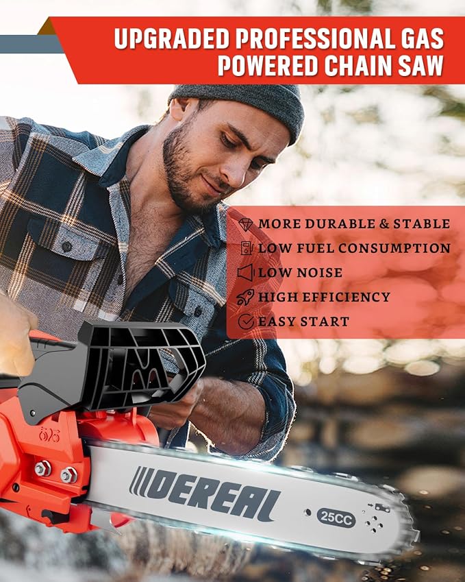Gas Chainsaws 12 Inches Guide Board Power Chain Saws 2-Cycle Gasoline Powered Chain Saws Handheld Cordless Petrol Chainsaws Optional for Trees Wood Farm Garden Ranch Forest Cutting