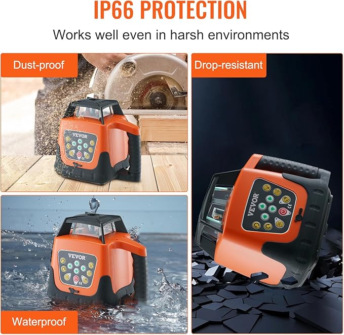 VEVOR Green Rotary Laser Level 2000ft, 360 Degree Self Leveling Laser Level Kit,with Surveying Tripod & 5m Staff, IP66 Waterproof Remote Control, 5 Rotation Speeds (Ship in Three Packages)