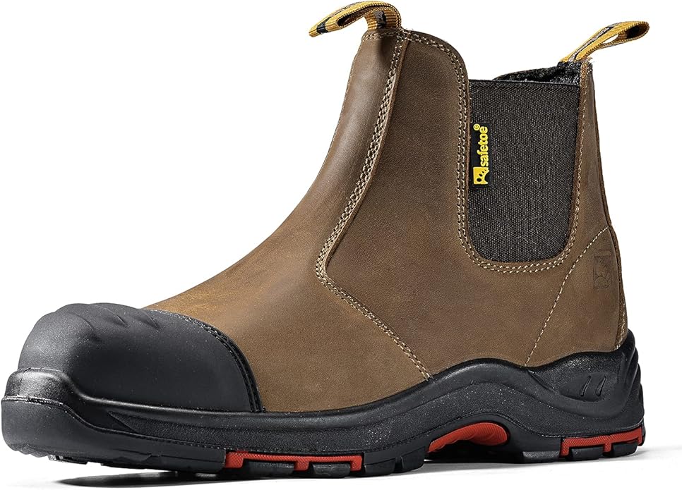 Mens Work Boots Steel Toe Chelsea Safety Boots Cow Leather Waterproof Lightweight Working Shoes