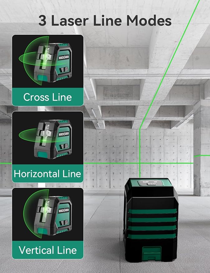 RockSeed Dual Modules Line Laser with 47 inch Iron Tripod, Self Leveling Laser Level, Horizontal and 150° Vertical Green Beam, 2 AA Batteries, Carrying Bag, for Home Decoration/DIY/Construction Site