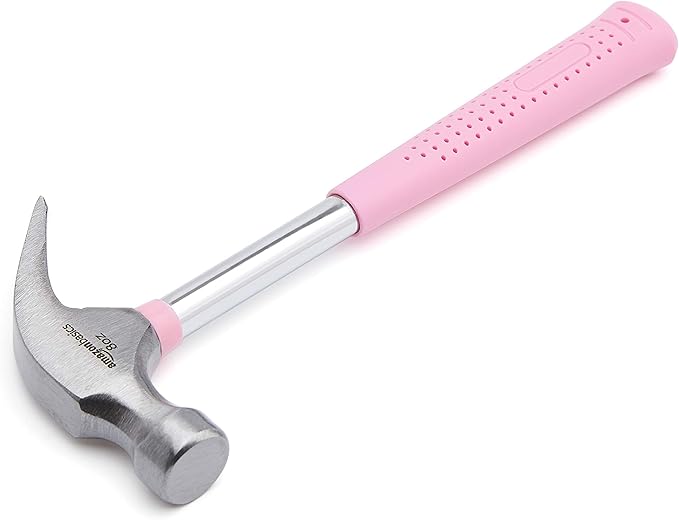 Amazon Basics 8 oz Claw Hammer with Shock Reduction, No-Slip Rubber Grip, Pink