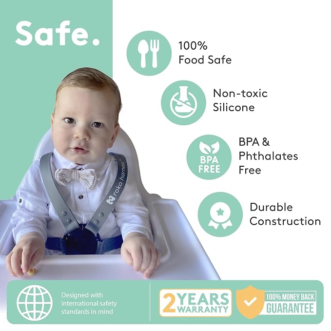 5 Point Silicone High Chair Harness - Wipe Clean - Gray | Easy-Wipe Silicone