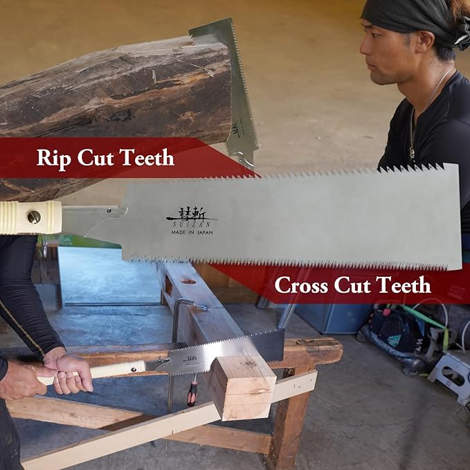 SUIZAN Ryoba Double Edge Saw 12" - Japanese Pullsaw Hand Saws Wood Cutting | Professional Pull Saw for Woodworking Furniture Making Carpentry Joinery DIY Tools Large Sharp Replaceable Blade Rip Crosscut