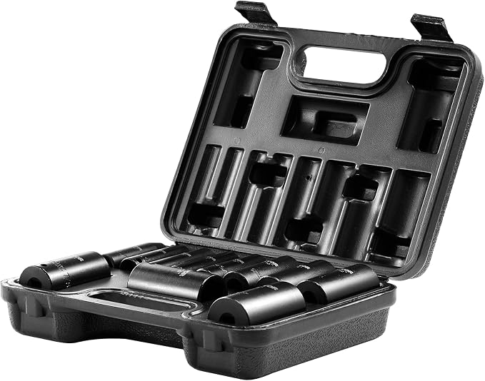 VEVOR 3/8" Drive Impact Socket Set, 11 Piece Deep Socket Set SAE 5/16"-1", 6 Point CR-V Alloy Steel for Auto Repair, Easy-to-Read Size Markings, Rugged Construction, Includes Storage Case