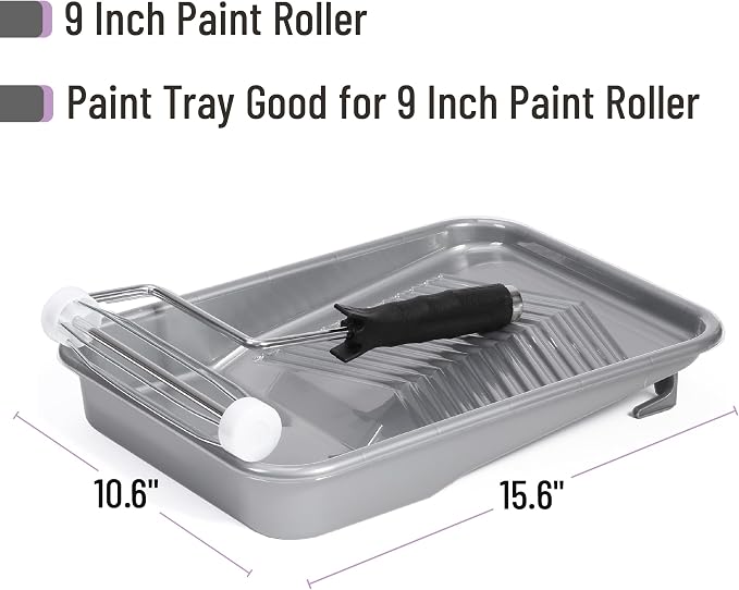 Bates- Paint Tray Set, 9 Inch, 42 pcs, 1x 9 Inch Paint Roller Tray, 40x Disposable Tray Liners & 1x Roller Frame