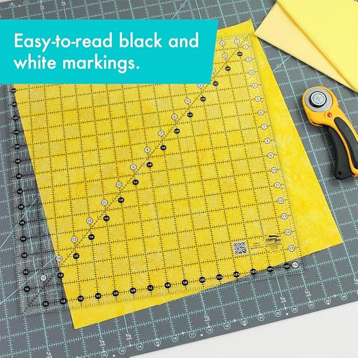 Creative Grids Quilt Ruler 16-1/2in x 16-1/2in Square – CGR16 – Made in USA, Non-Slip Grip Acrylic Quilting, Sewing, Crafting, Patchwork Ruler for Measuring & Cutting Fabric