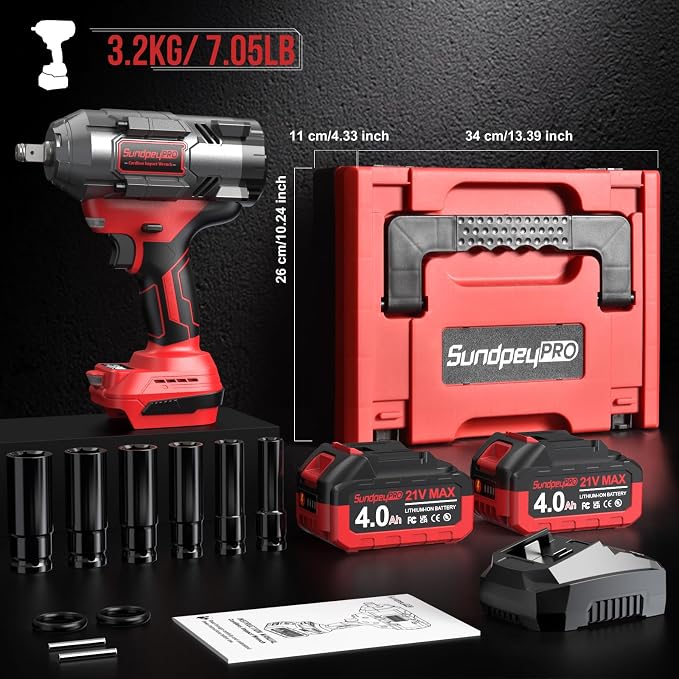 1/2 Brushless Cordless Impact Wrench 1107Ft-lbs Power Impact Gun | 21V High Torque, 3 Variable Speeds & RSS, 2 Led, with 2x4.0Ah Batteries, 6 Sockets, Fast Charger & Case, for Car & Truck & RV