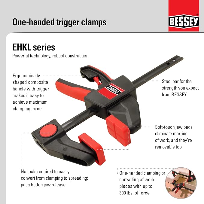 BESSEY EHKL360, 18 In., Trigger Clamp and Spreader 360 Rotating Handle One-Hand Bar Clamps