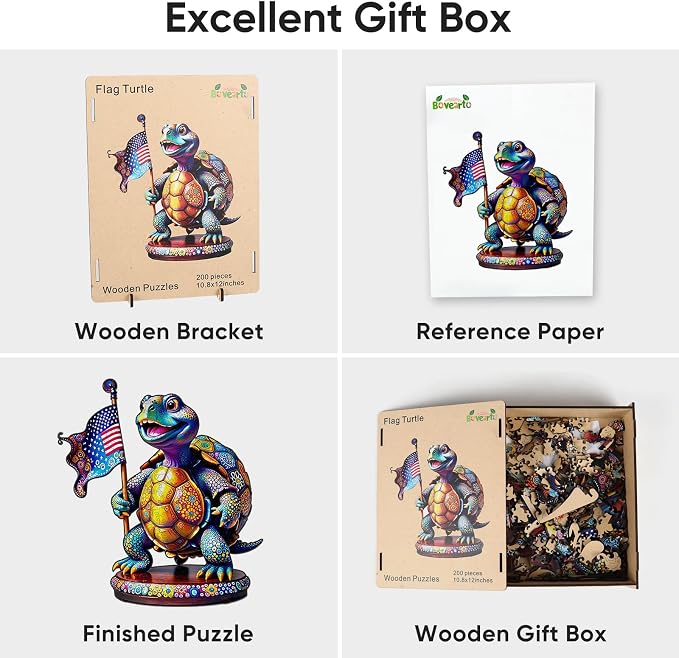 Bovearto Wooden Puzzles for Adults, Unique Ocean Animal Shape, Home Decor | American Patriotic 4th of July Puzzles, American Flag, Family Game Gift for Teens & Kids, 10.8"x12",200 Pieces