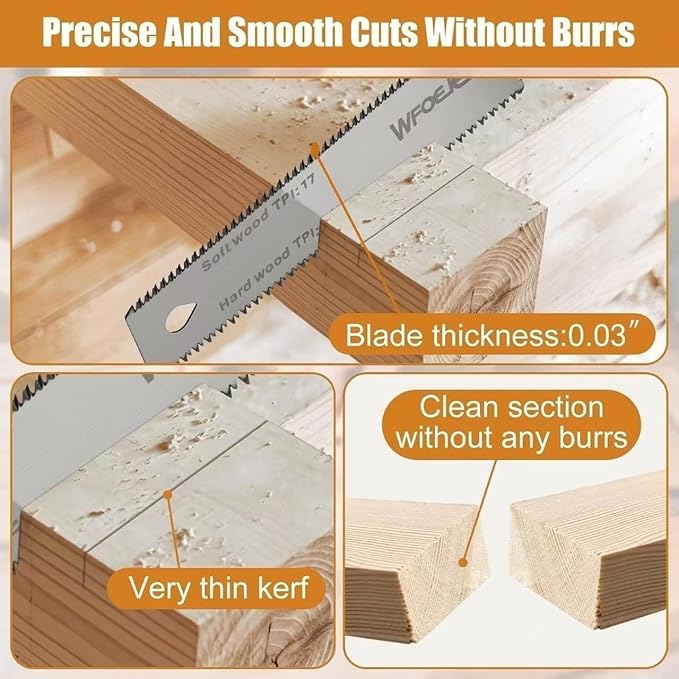 WFOEJEJ Japanese Hand Saw, 6-Inch Double-Edge Pull Saw, SK5 Flexible Blade, 11/17 TPI Blade with Soft Grip Handle for Hardwood & Softwood Woodworking