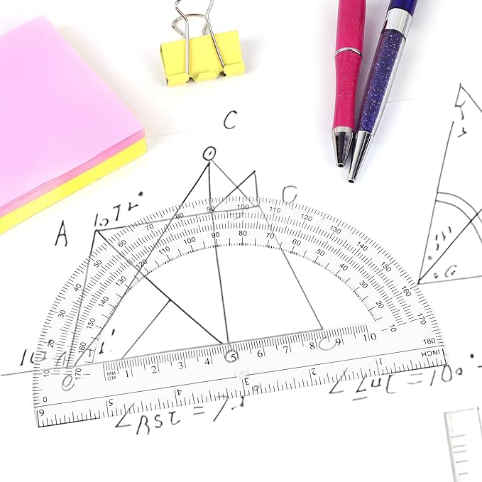 Unjoo Plastic Protractor Math Protractors 180 Degrees for Geometry Classroom Student School Office Supplies, 6 Inch, Pack of 2 (Yellow)