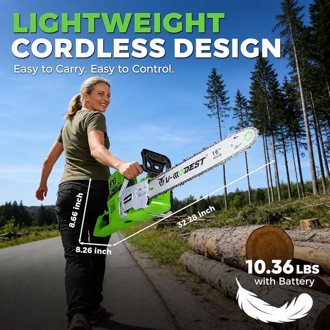 40V Battery Chainsaw 16 Inch with 2×6.0Ah Batteries & Charger | Brushless Cordless Electric Chainsaw with Tool-Free Tension, Auto Oiling for Homeowners, Storm Cleanup & Firewood Cutting
