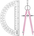 EBOOT Student Geometry Math Set, Metal Drawing Compass and 6 Inch Clear Swing Arm Protractors 180 Degree Math Protractor(Pink)