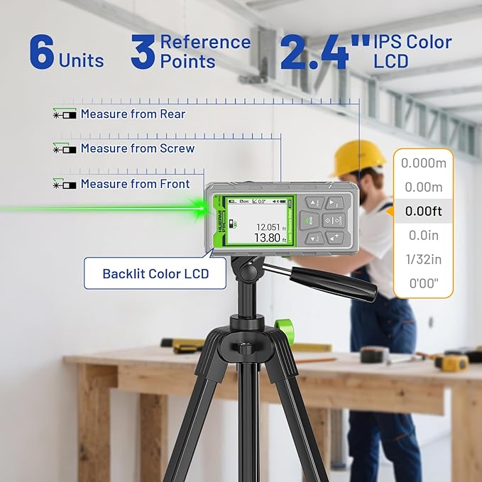 Huepar Pro Laser Measuring Tool, 495Ft Outdoor Laser Measure with Camera & Bluetooth Connected, Laser Distance Meter with P2P Technology, Free APP, IP68, Micro USB Cable, Hand Strap & Pouch - SW-150GQ