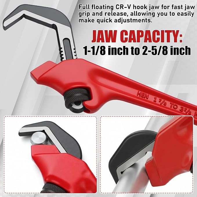 2 Pcs 9-1/2'' and 12'' Hex Offset Wrenches Offset Pipe Wrench Heavy Duty Cast Iron Adjustable Extension Plumbing Tools with Red Handle for Tight Spaces Pipe Work