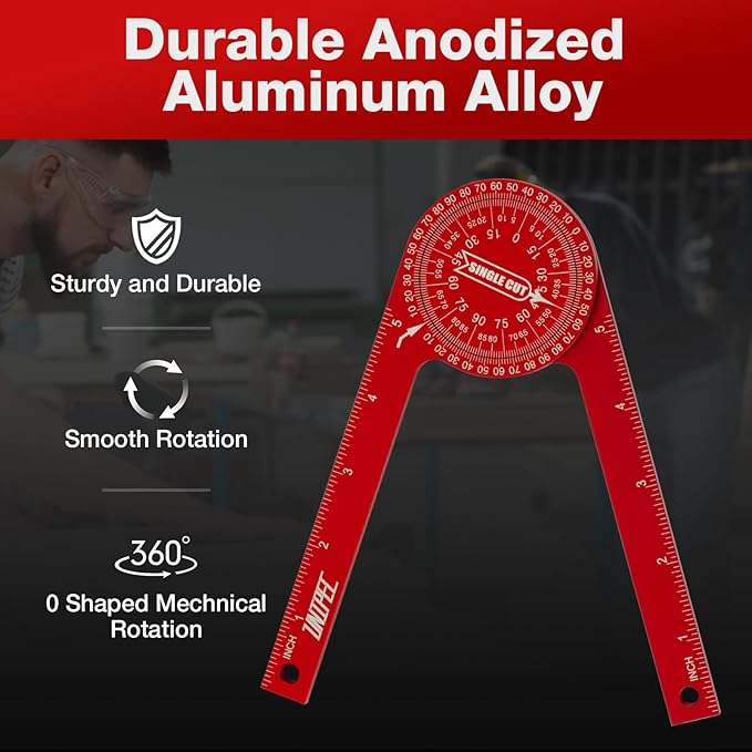 7.3" Aluminum Miter Saw Protractor, Rust-Proof Angle Finder with Precision Laser-Engraved Scales and 360° Rotation for Woodworking & Construction