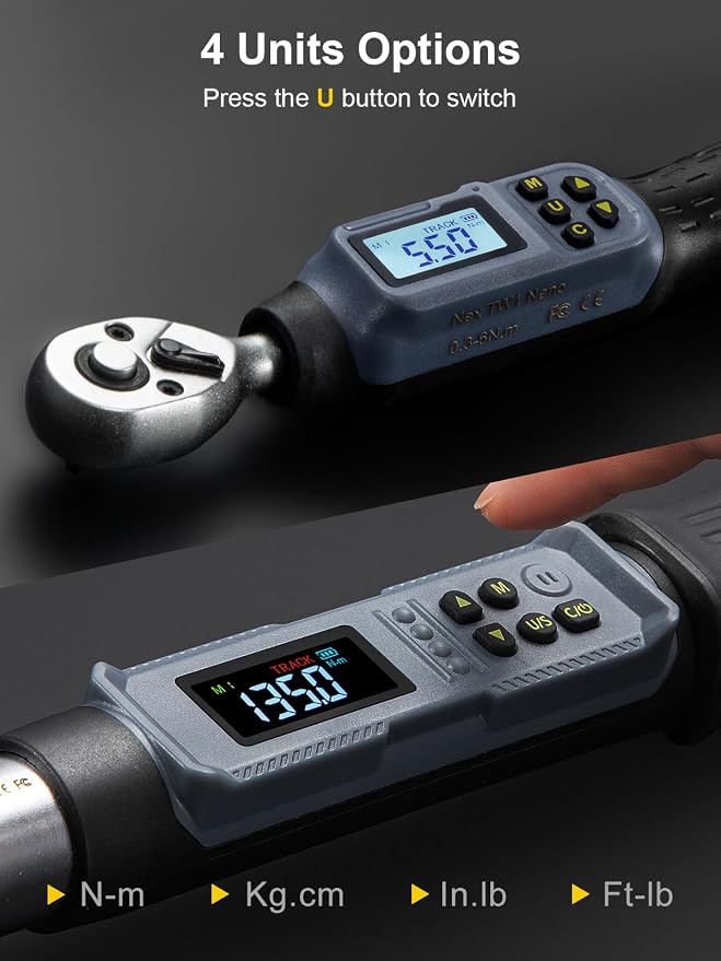 GROWNEER Digital Torque Wrench Set, 1/4" Drive 1.1-22.1 Ft-lbs/1.5-30Nm & 3/8'' Drive 7.38-147.5 Ft-lbs/6.8-135Nm Electronic Torque Wrench Combo with Buzzer & LED Indicator for Motor Car Repair
