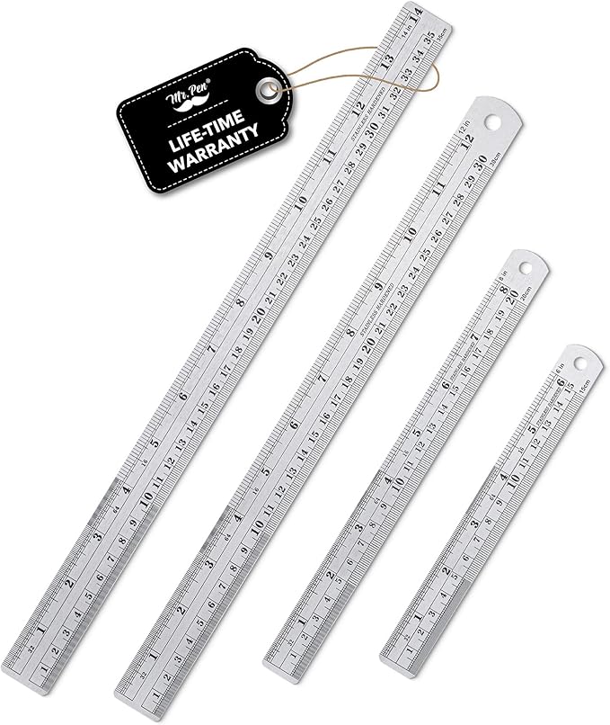 Mr. Pen- Metal Straight Edge Ruler, 4 pcs, 6", 8", 12", 14", Stainless Steel Ruler Set, Imperial & Metric Measurements for Drawing, Home, Office, Engineering