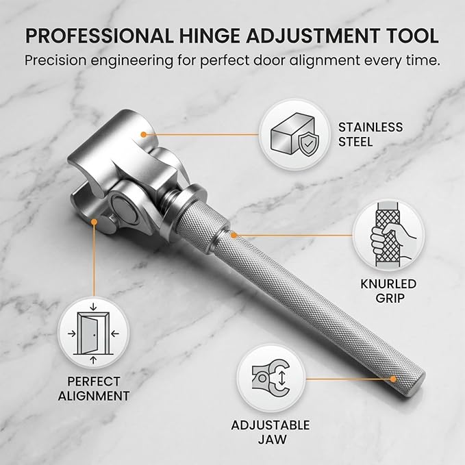 Saker Adjustable Door Hinge Wrench for Residential | Stainless Steel Door Gap Tool for Sagging/Sticking Doors, No Disassembly Needed, Ergonomic Non-Slip Handle