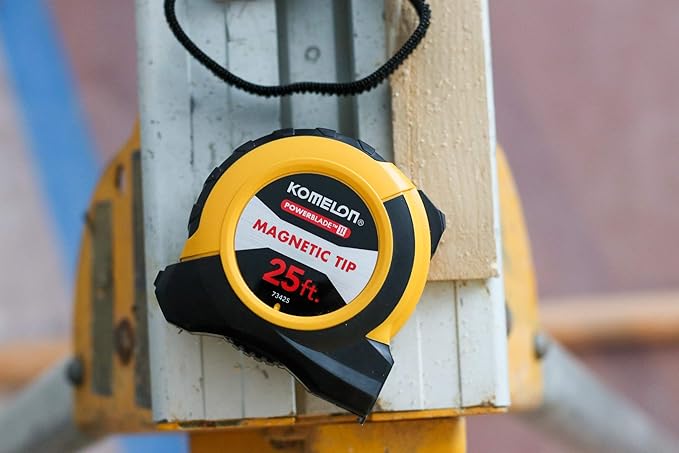 Komelon 25' x 1.06" Magnetic Powerblade II Tape Measure, Black/Yellow, 73425