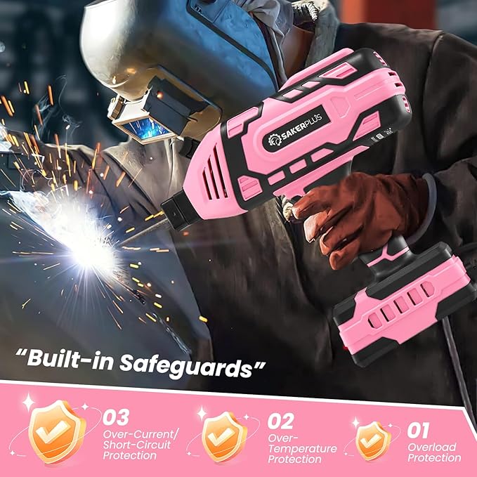 SakerPlus Portable Welding Machine, 110V Portable Welder Handheld, ARC Portable Welder with IGBT Inverter 5 Variable Current Adjustment, Helmet,Carring Case Included(Pink,25pcs 3/32" Wire Rods)