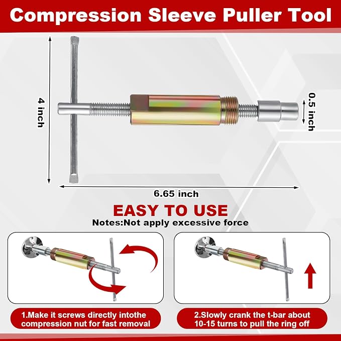 5 Pcs Angle Stop Wrench Kit Plumbing Tool, Compression Sleeve Puller for 1/2" Compression Fitting Ferrule Puller Removal Tool for 1/2" Copper Tubing 4-way Multi-functional Utility Key (Black)