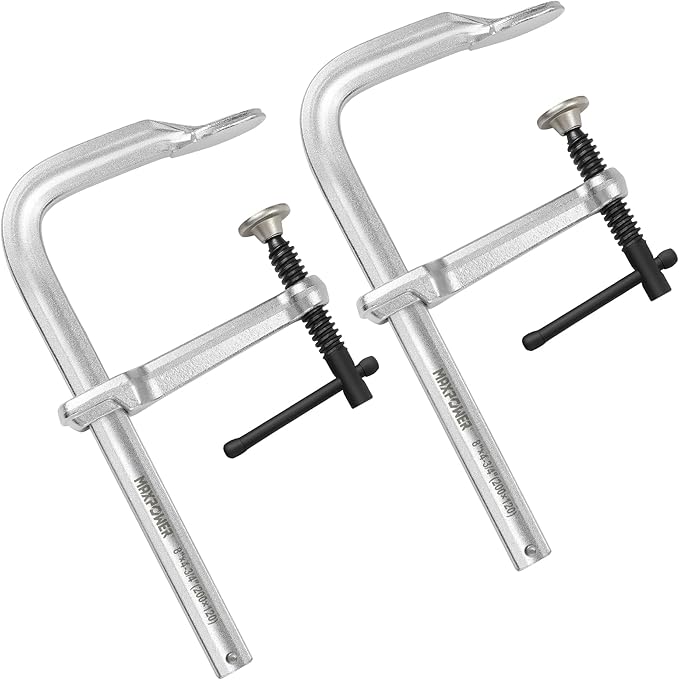 MAXPOWER 8-inch F Clamp, 4-3/4" Throat, Forged Full Steel Bar Clamp