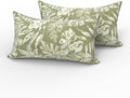 LVTXIII 2 Pack Outdoor Lumbar Pillows 12x20 Inch with White Piping, Fade Resistant Support Throw Pillows with Inserts for Patio Furniture, Sofa, Chair, Tropical Leaf Green