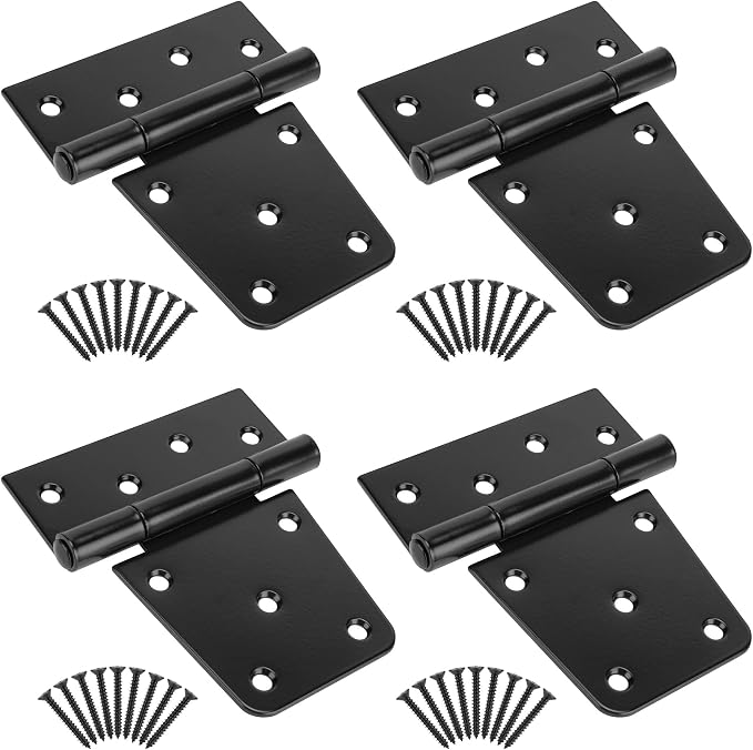 3-1/2" Heavy Duty Gate Hinges, Black Iron Door Hinges with Screws, Durable Gate Strap Hinges for Wooden Fences Gate Shed Barn Door, 4pcs