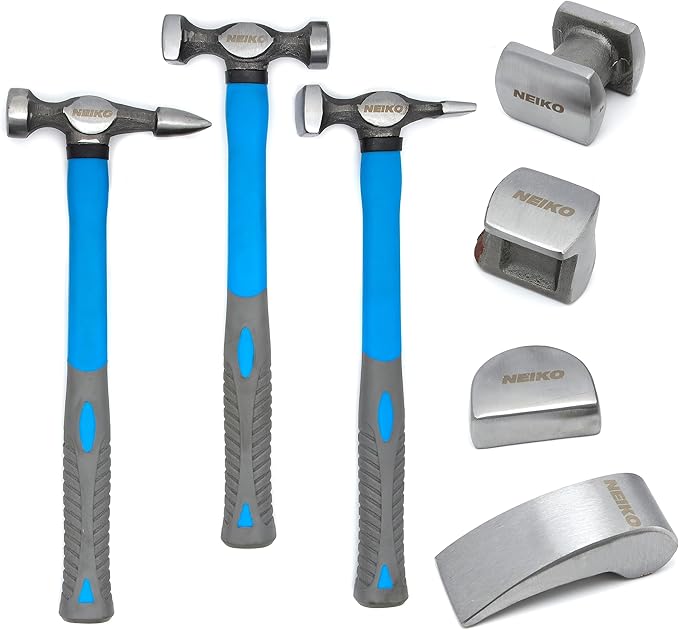 Neiko 20730A Auto Body Repair Hammer and Dolly Set, Auto Body Repair Tools, 7-Piece Auto Body Hammer, Metal Forming Tools Set, Fender Roller Auto Body Tools and Equipment, Drop Forged Steel