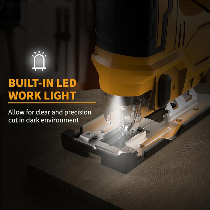 bellaDimora Jigsaw Tool Compatible with DeWalt 20V MAX Battery | Cordless with LED Light, 0-45° Bevel Cuts, 3 Orbital Settings, Wood/Metal/PVC Cutting, Tool-Free Blade Change (No Battery)