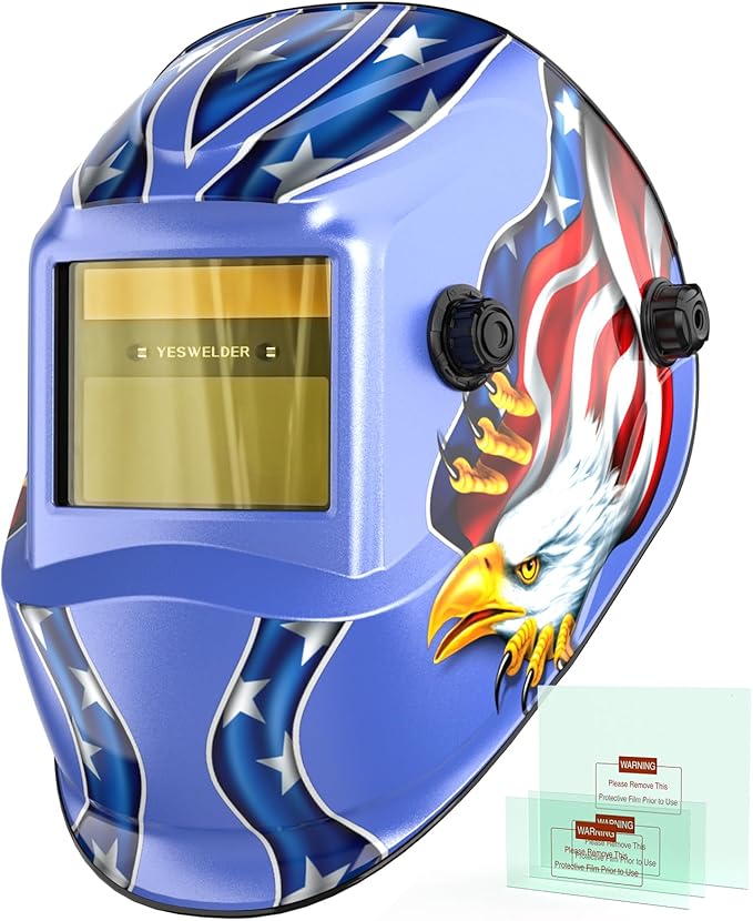 YESWELDER Auto Darkening Welding Helmet, Blue Light Blocking, 1/1/1/1 True Color Solar Powered Welding Hood with 2 Arc Sensors, Wide Shade 3.5/9-13 Welder Mask for TIG MIG ARC and Grind