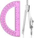 Zonon Student Protractor and Compass Set, Student Geometry Math Set, Compass for Geometry and 180 Degree 6 Inch Protractor for Drawing Measuring School Office (1 Pcs,Pink)