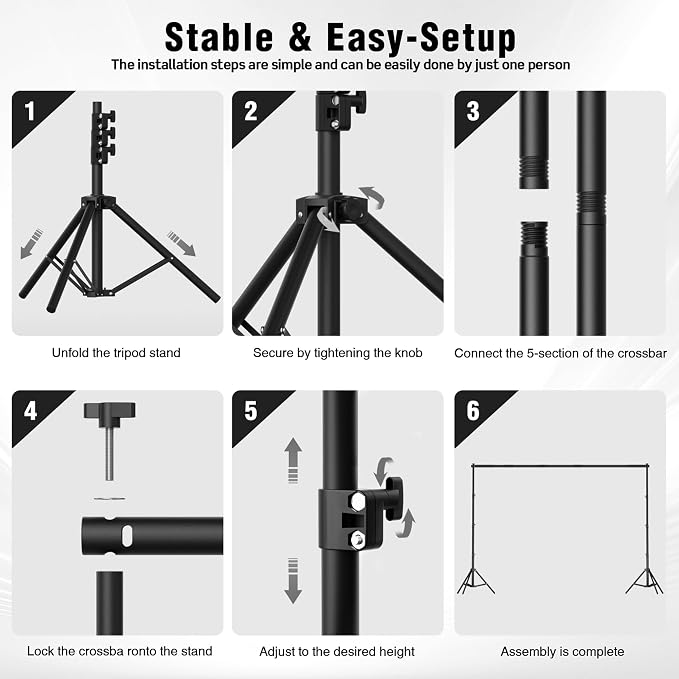 Backdrop Stand for Parties 10 x 8.5 FT, Heavy Duty Photography Backdrop Stand for Events, Video Shooting, Portable Photo Background Stand with Carry Bag, Sandbags, Spring Clamps