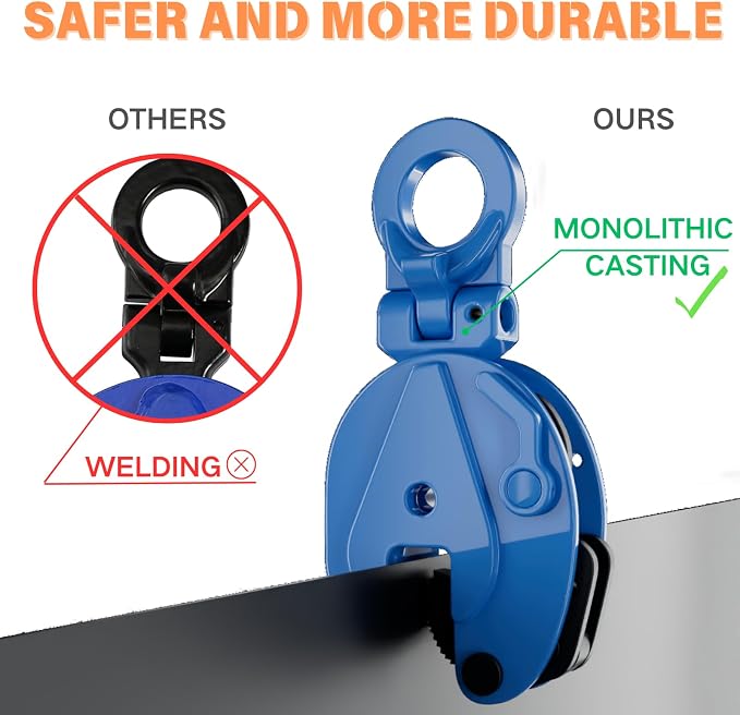 Plate Dog Lifting Clamp, 2T/4400lbs, 1" Jaw Opening, GS Certified