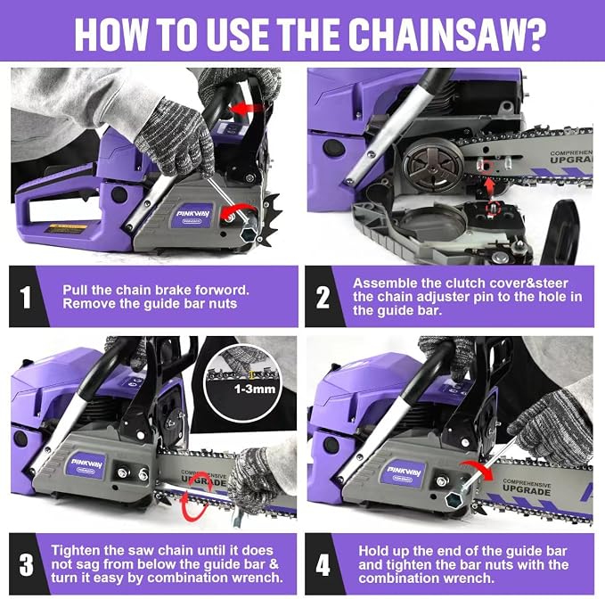 2-cycle 63CC Chainsaw Saw Gas Powered 20" Chain Saws Cordless Petrol Saw Handheld Chainsaw for Cutting Wood Trees Branches，63ACG Upgrade