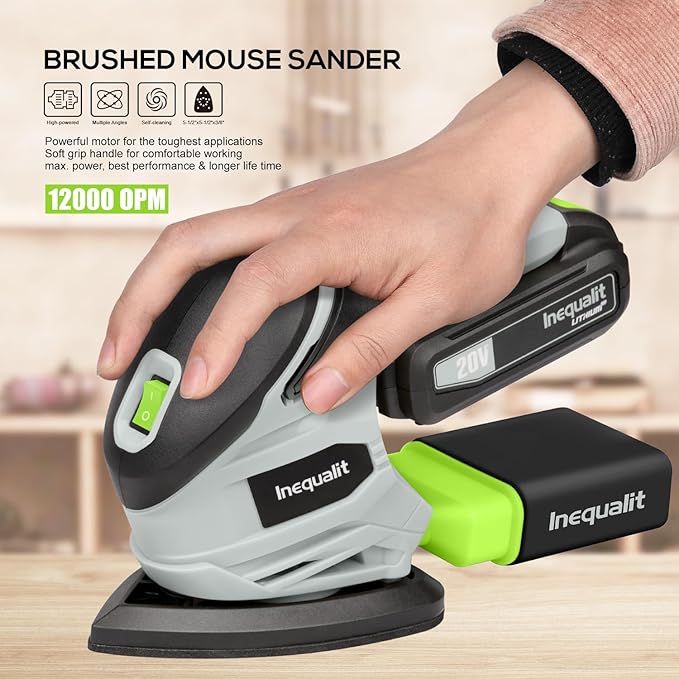 Cordless Detail Sander, Electric Sander with 12000 RPM 20V 1.3Ah, Including 20Pcs Sandpapers and Dust Collection System for Precise Sanding in Tight Spaces, Battery and Charger Bundled