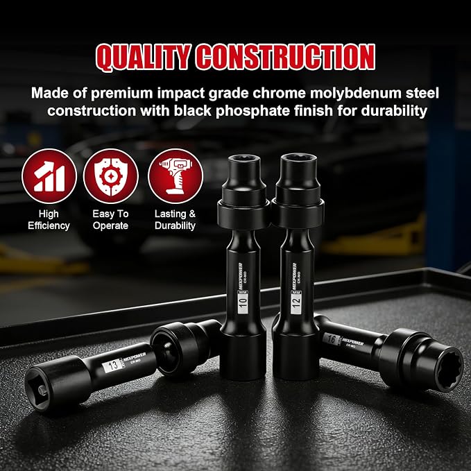 MIXPOWER 9-Piece 1/2" Drive Master Extension Swivel Socket Set,12-Point,Metric,8mm-17mm,CR-MO Steel,Driveline Limited Clearance Socket Set With Storage Case