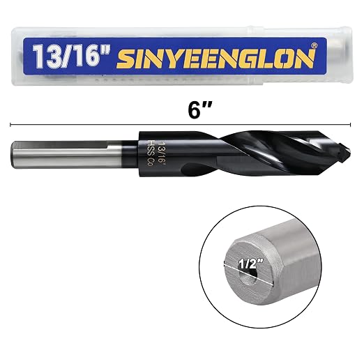13/16 Drill Bit for Metal and Hardened Steel, M35 Cobalt 1/2 Inch Reduced Shank Industrial Grade Heavy Duty Drill Bit, with Index Storage Case