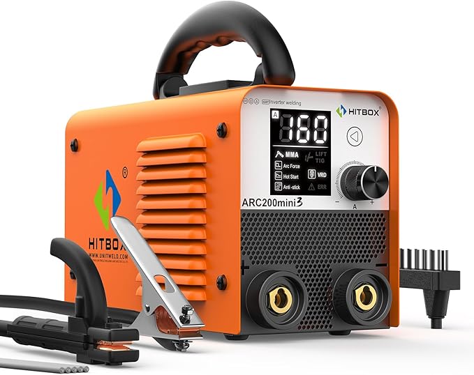 HITBOX Stick Welder 110V Digital Display 200A Duty Cycle 60% ARC Lift TIG Welding Machine LCD Display IGBT Inverter Portable MMA Welder with Hot Start, Arc Force, VRD and Anti Stick