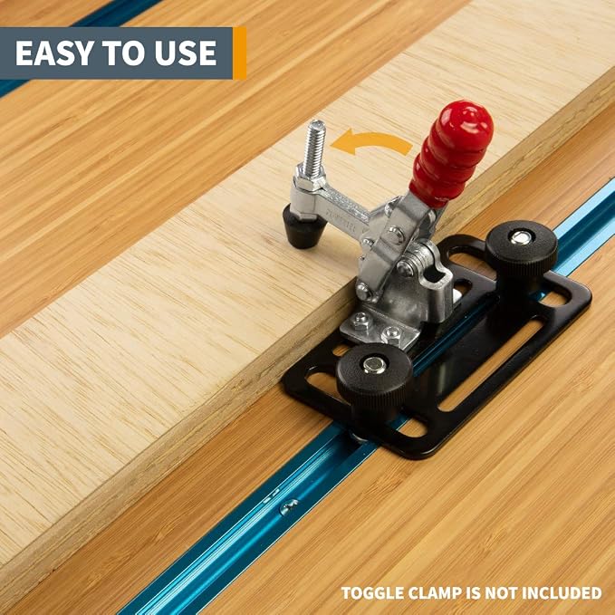 POWERTEC Toggle Clamp Mounting Plate with Hex Bolts, T-Track Bolts for T Track Accessories, Woodworking Jigs and Fixtures, Drill Press, Table Saw Sled (71416)