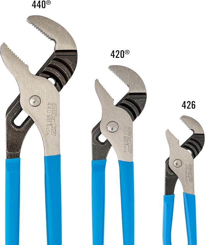 Channellock 3pc Tongue & Groove Pliers Set GS-3 - Laser Heat-Treated Teeth, High Carbon Steel - 6.5", 9.5", 12"