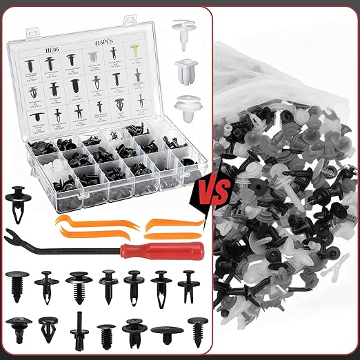 415PCS Car Retainer Clips Kit with 5PCS Trim Removal Tools – Universal Plastic Fastener Assortment Set for Auto Door Panel, Bumper, Fender, Engine Cover – Fits Most Vehicles