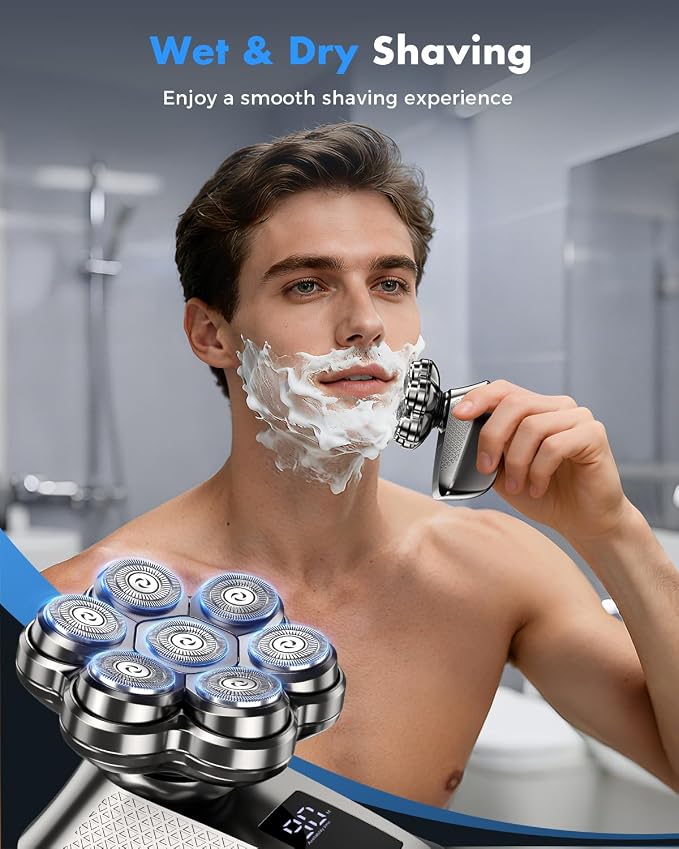 Electric Head Shavers for Bald Men, 7D Detachable Head Shaver, 5-in-1 Grooming Kit, Type-C Fast Charge, Waterproof Wet/Dry, Electric Razor, LED Display, Ideal Gift for Men-Matte Gunmetal