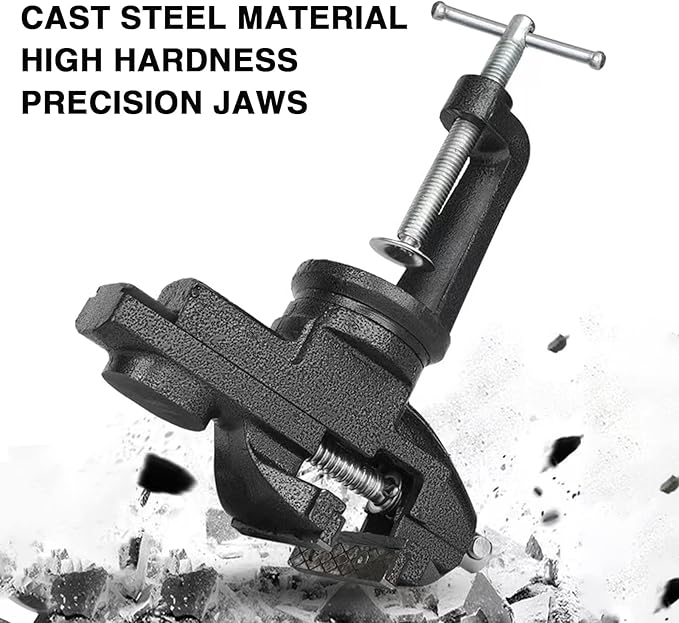 Universal Table Vise 3 Inch, Home Vise Clamp-on Portable Bench Clamp, 360° Swivel Base Clamps Fixed Tool for Woodworking, Handcraft Creations, Metalworking, Cutting Conduit, Drilling, Sawing (Black)