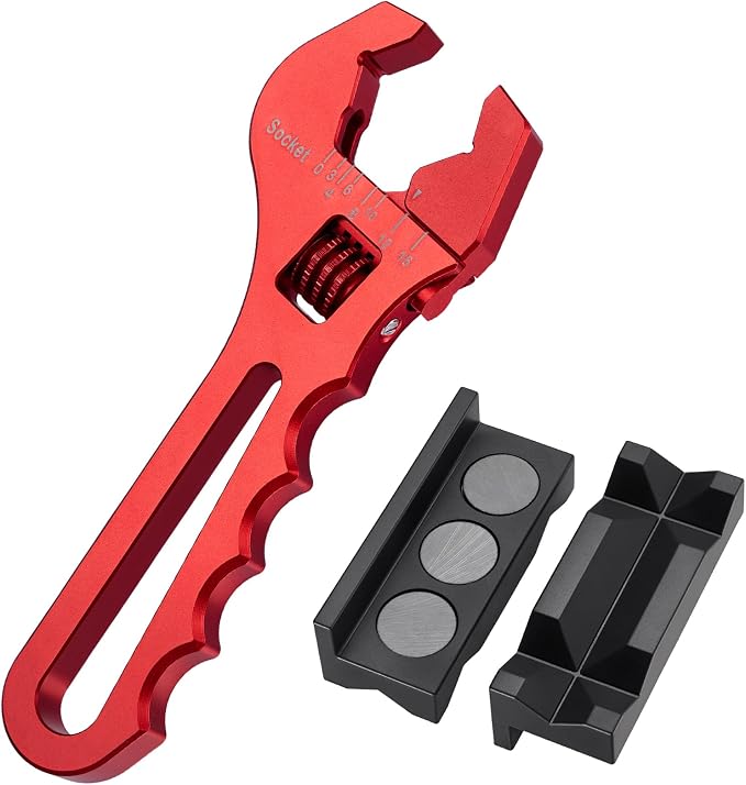EVIL ENERGY AN Fittings Wrench 3AN-16AN with 4" Magnetic Vise Jaw Pad | Adjustable Aluminum Hose Fitting Wrench, Multi-Groove Clamping Protector, Non-Marring Design for Auto Repair