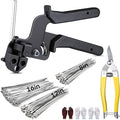 305 Pack Stainless Steel Cable Tie Gun Kit, 300 Pcs 8/11.8/16 Inch Metal Zip Ties (100 of Each), Adjustable Fastening and Cutting Tools for Fence, Chain Link Fence, Pipe, Industrial Use