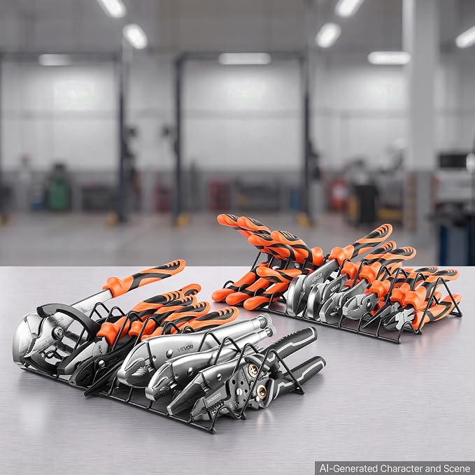 VEVOR Pliers Set 20-Piece Utility Set Polished Carbon Steel Jaw Hand Tools | For DIY & Home Use, Long Nose, Locking, Diagonal, Groove Joint, Snap Ring, Slip Joint Pliers, with 2-Pack Organizer Rack